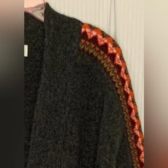 Old Navy Cardigan Open Front Dark Gray with Aztec Trim Detail Pockets Medium - Picture 9 of 13